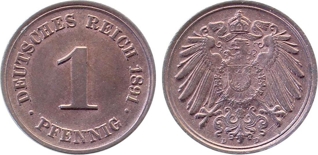 1 Pfennig 1891 D prfr/stgl J010