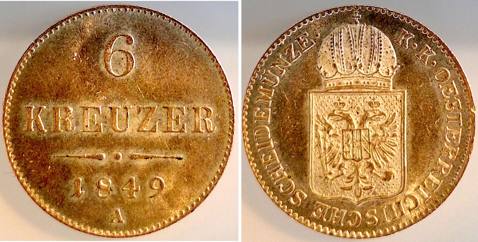6 Kreuzer 1849 A, Wien, prägefrisch, Scheidemünze