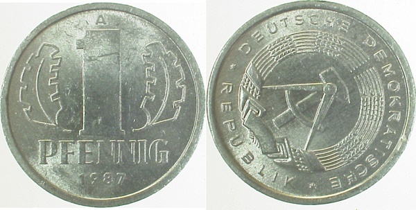 1 Pfennig 1987 A Stempeldrehung ca 30°