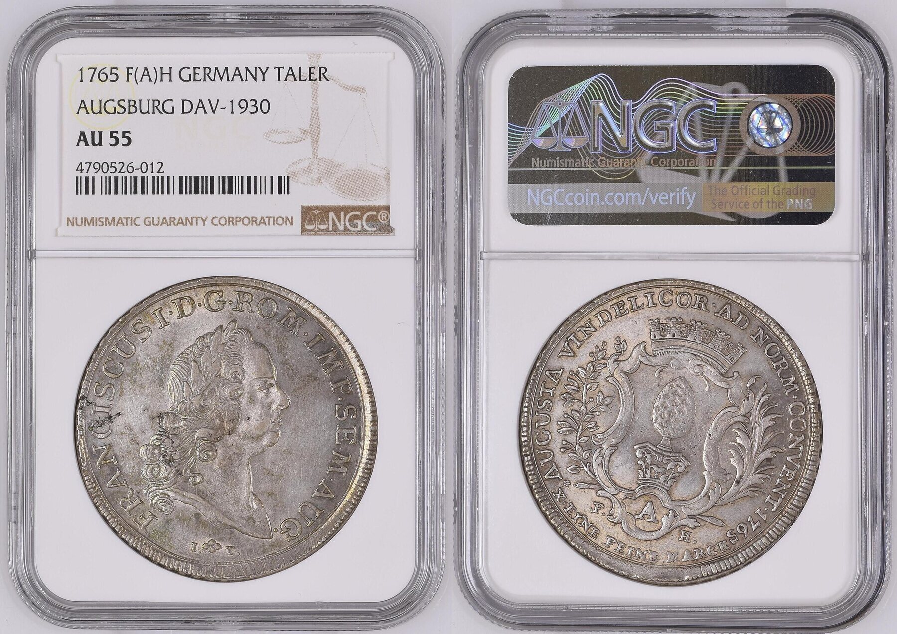 Taler Augsburg 1765 NGC AU55 Konventtaler Dav1930