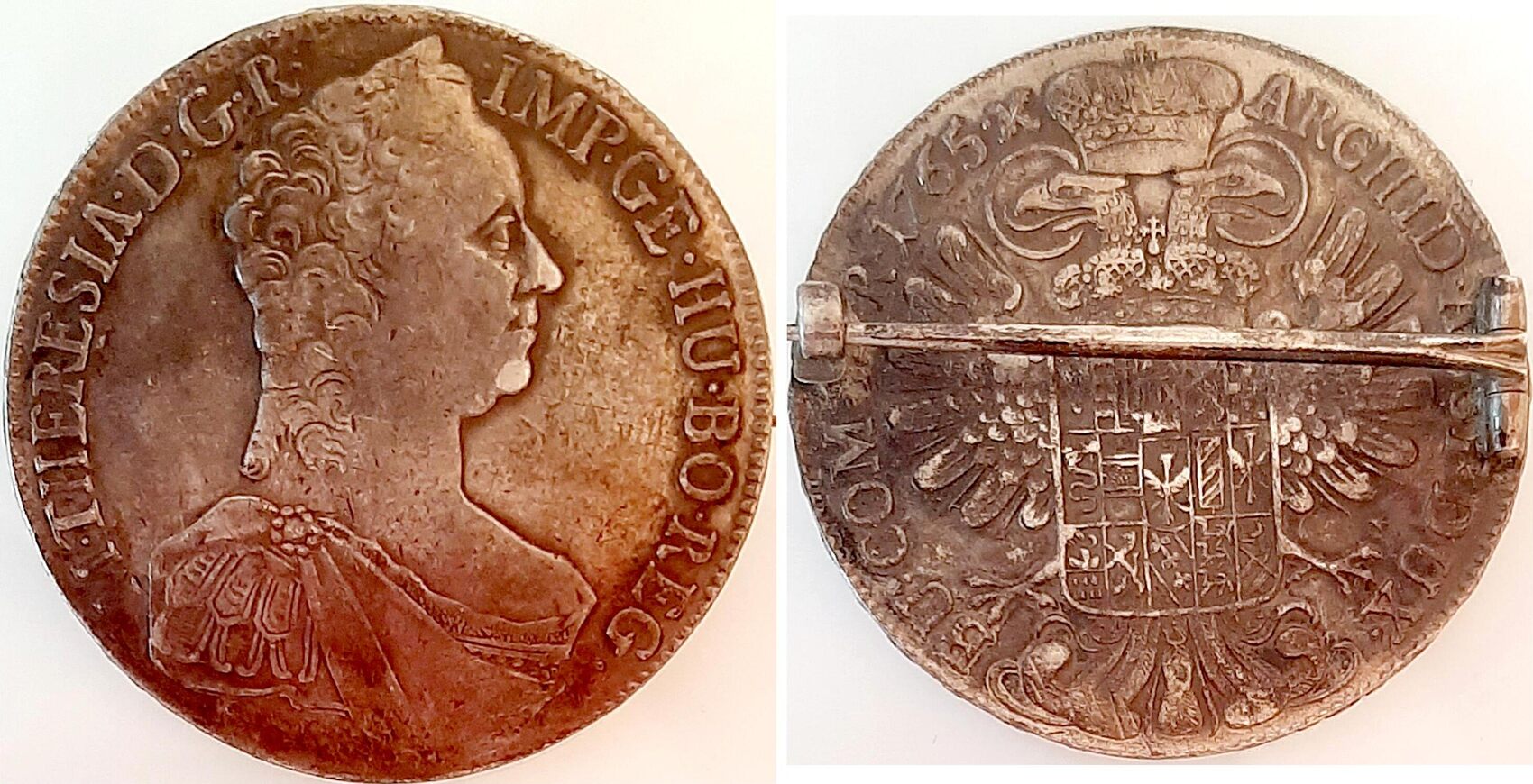 1 Taler Maria Theresia 1765 vorzügl/sehrschön m Anstecknadel