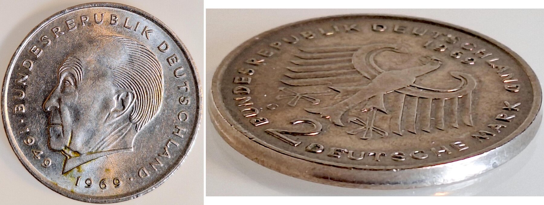 2 DM Adenauer 1969 G ohne Randprägung