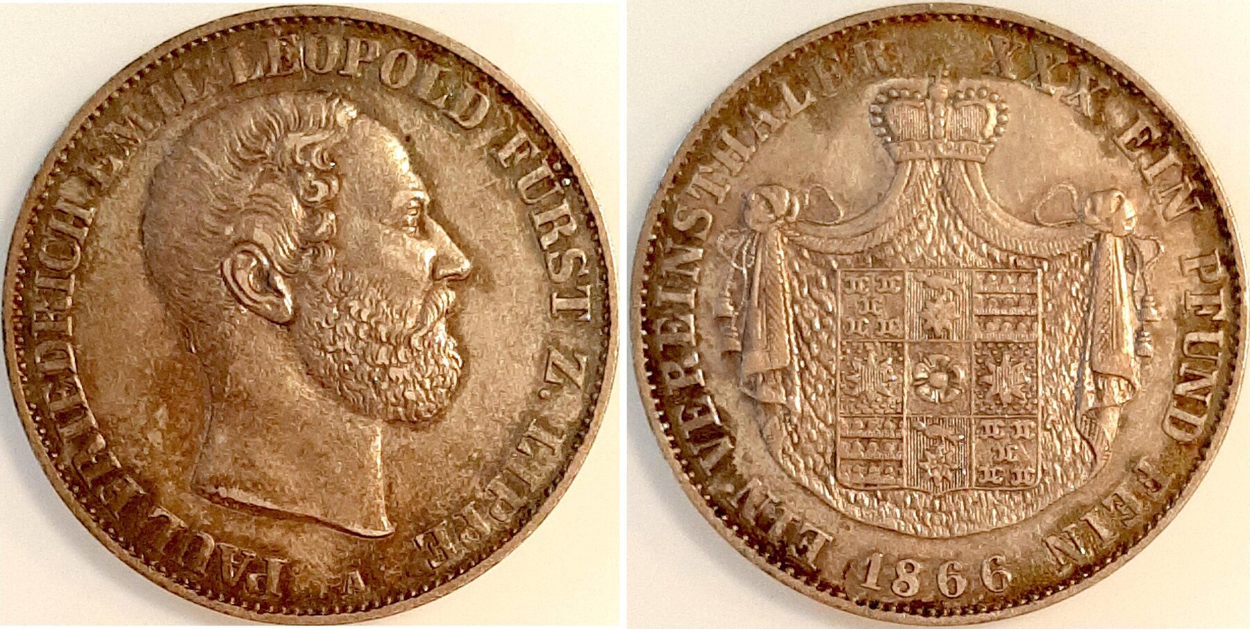 1 VereinsTaler Paul Friedrich Fürst zu Lippe 1866 Kahnt 283