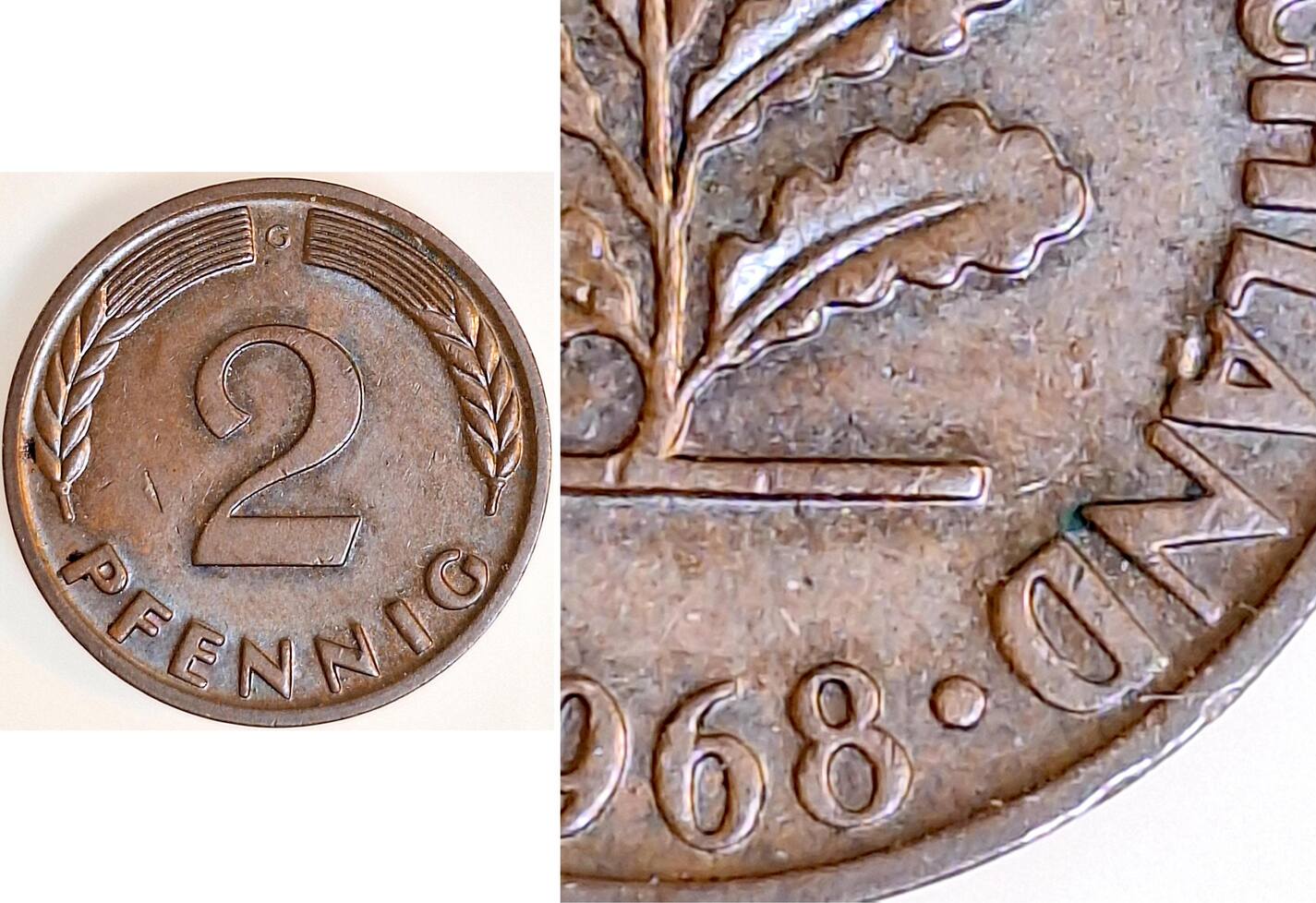 2 Pfennig 1968 G | Variante | Punkt unter dem"A"