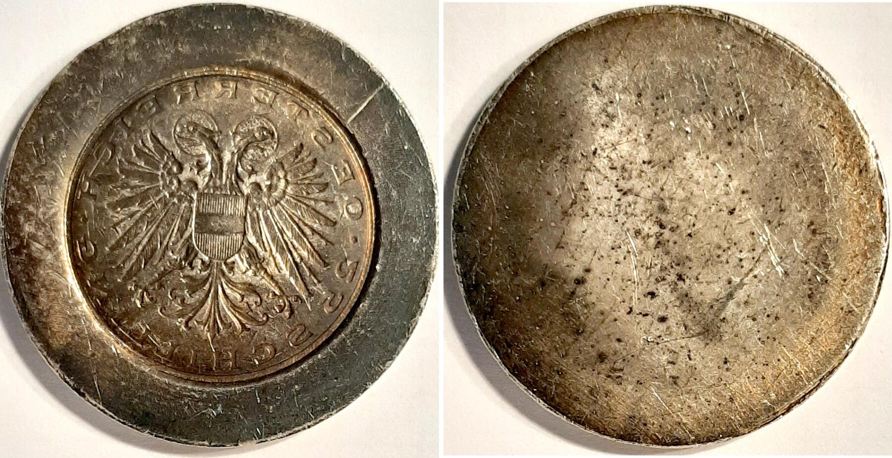 25 Schilling (1938) Patrizen-Silber-Abschlag der Wertseite