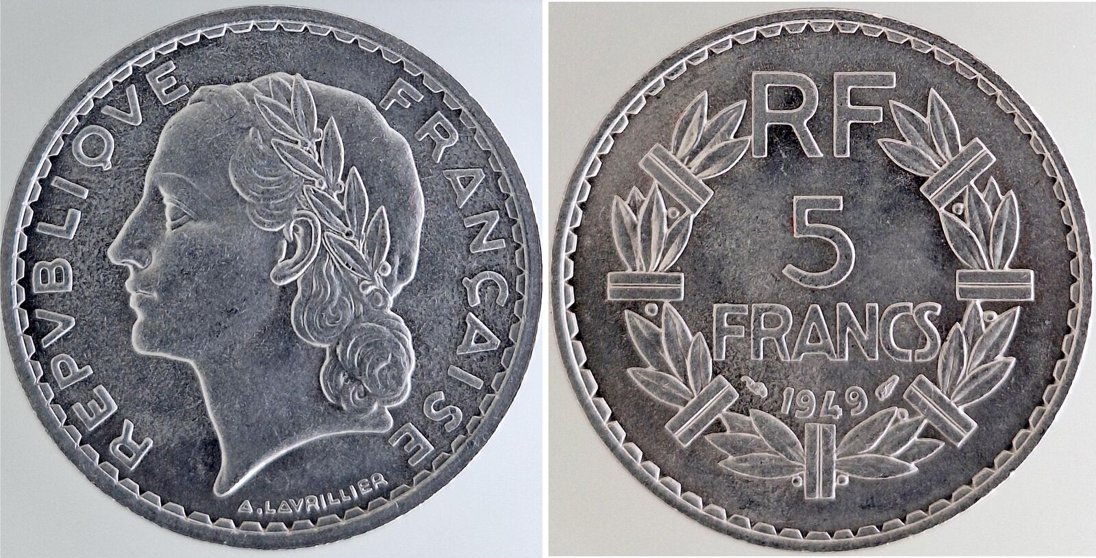 5 Francs 1949 Aluimium Stgl. TOP Frankreich