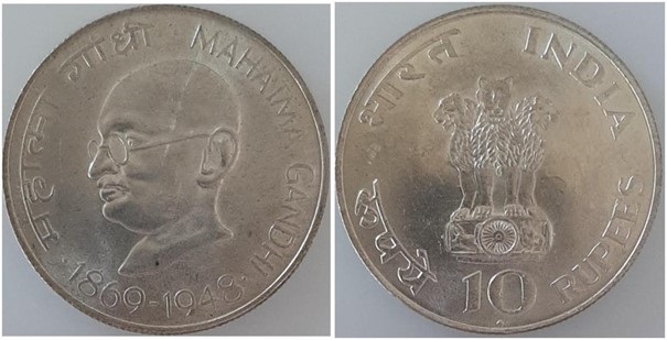 10 Rupien Indien 1948 Prfr/stgl, Silber, KM 185, Gandhi