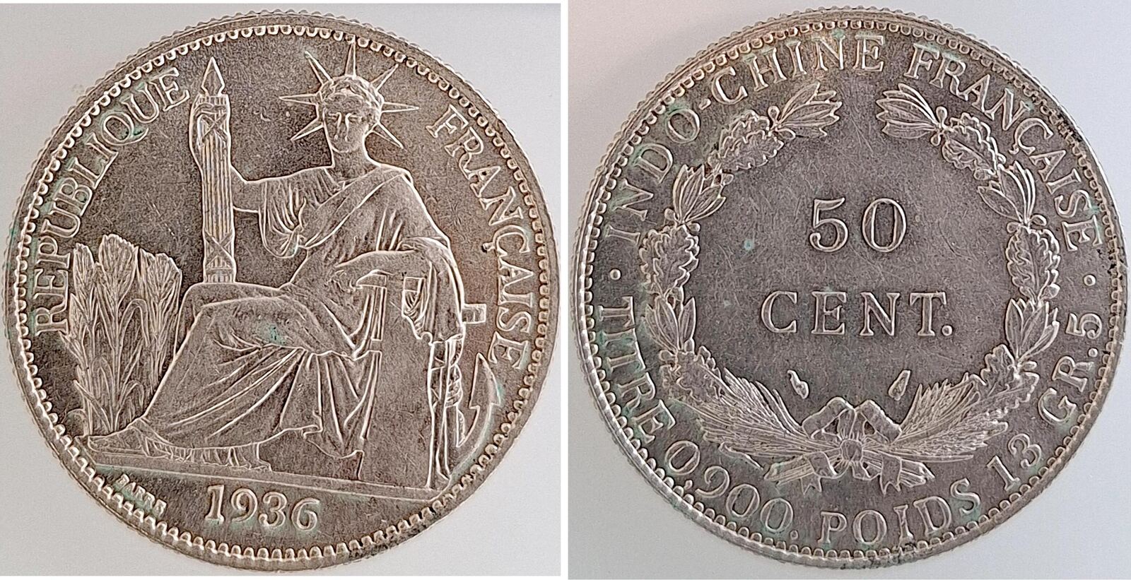 50 Cent 1936 Französische Indo-China vz/stgl TOP KM 4a.2