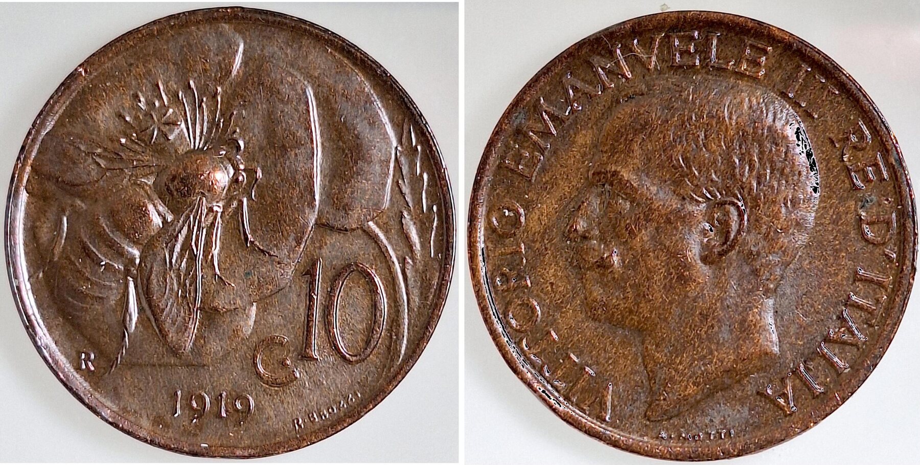 10 Centesimi Vittorio Italien 1919 etwas unsauberer Rand