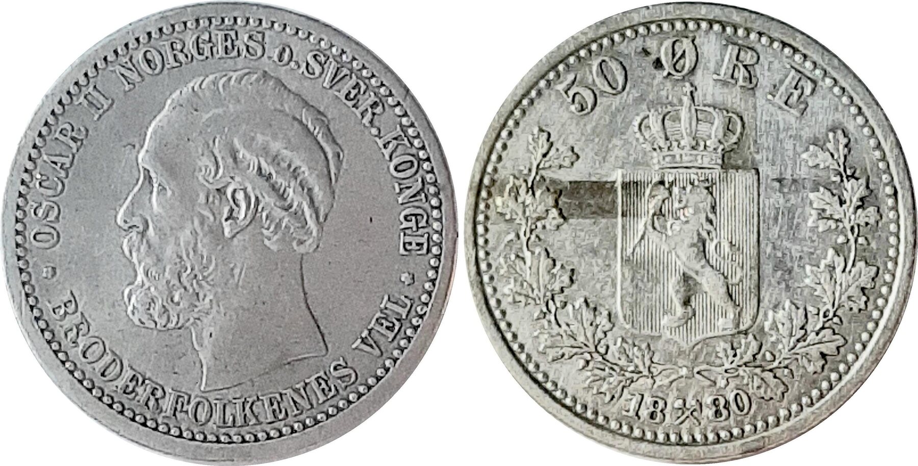 50 Öre Norwegen 1880 SS+ sehr selten