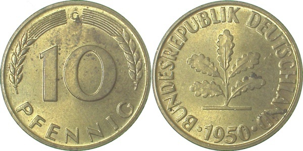 10 Pfennig 1950 J bfr/stgl J 383