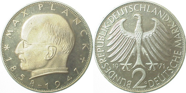 2 Deutsche Mark Max Planck 1971 G PP Proof magnetisch J 392 2 DM