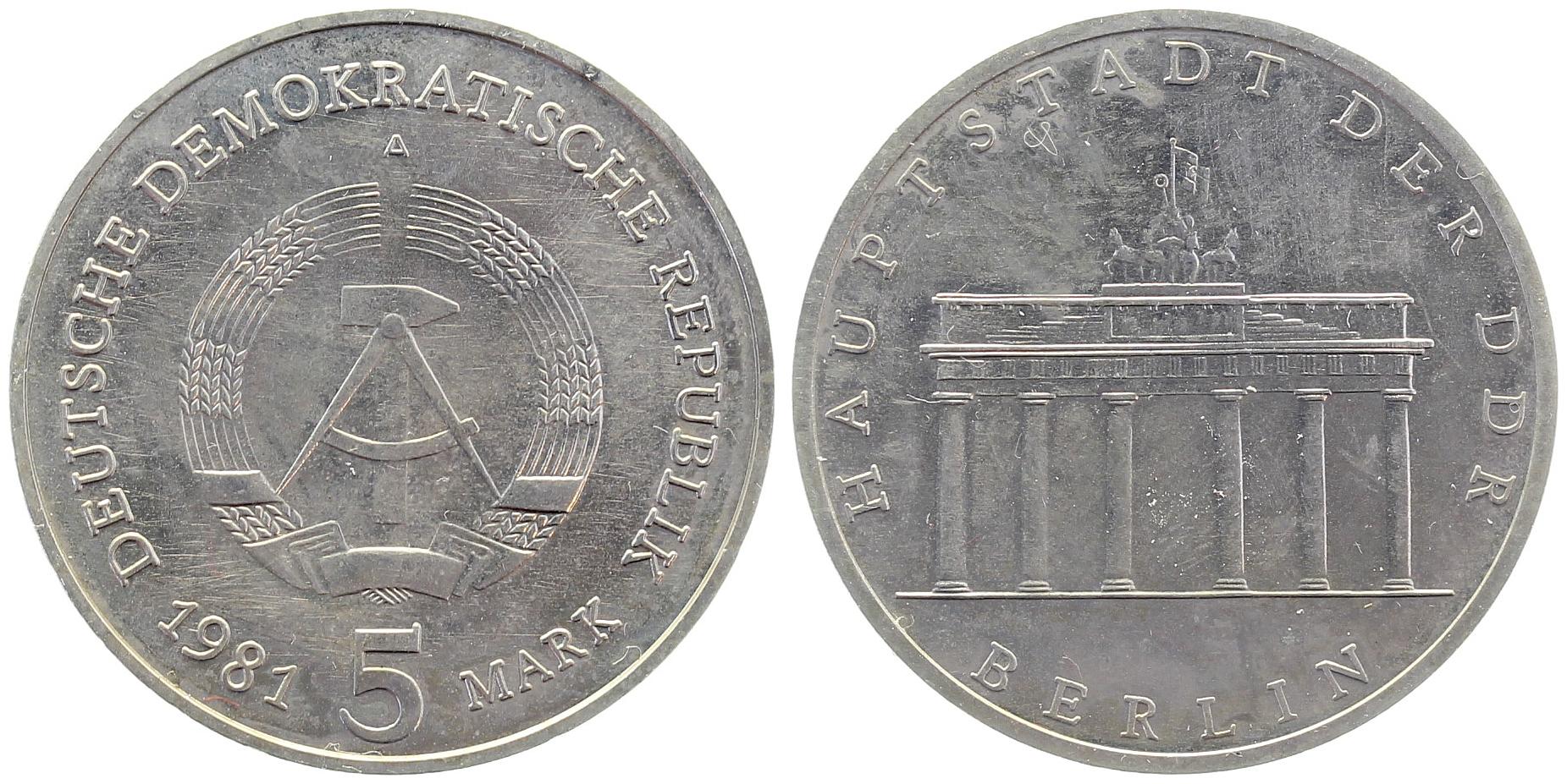 5 Mark DDR Brandenburger Tor 1981 A vz/ stgl 153681A-1-5