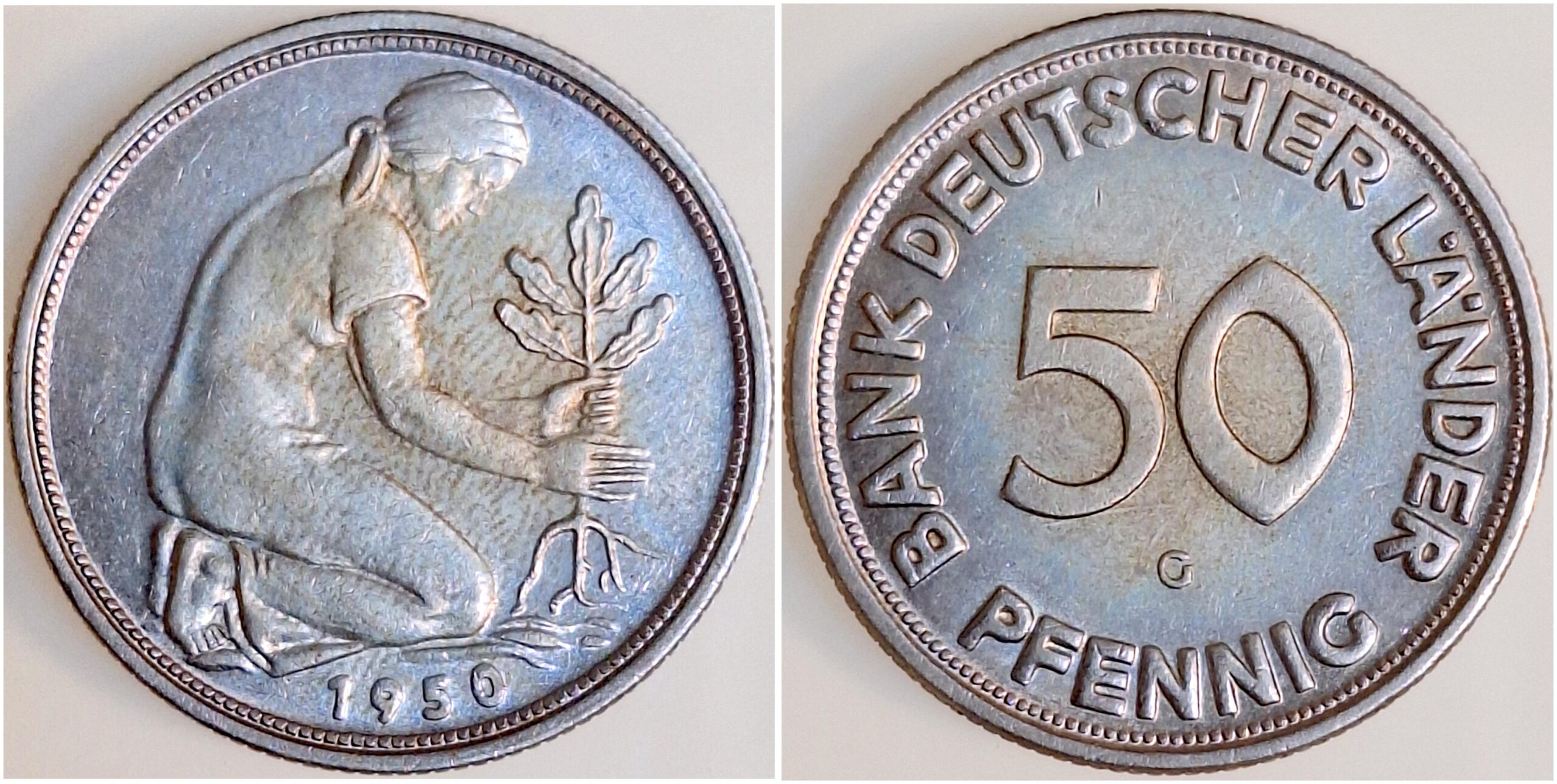 50 Pfennig 1950 G Bank Deutscher Länder f.bfr/f.stgl! J37950G-1-3-Pat