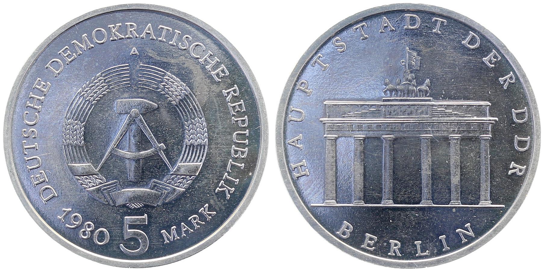 5 Mark DDR Brandenburger Tor 1980 A stgl 153680A-1-0a