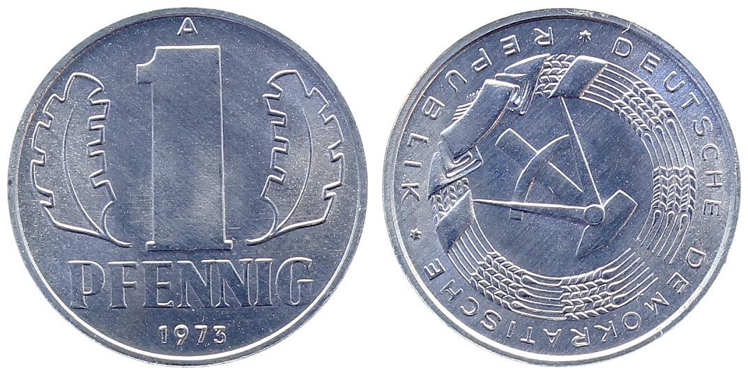 Fehlprägung 1 Pfennig DDR 1973 A  Stempeldrehung ca. 135° J1508