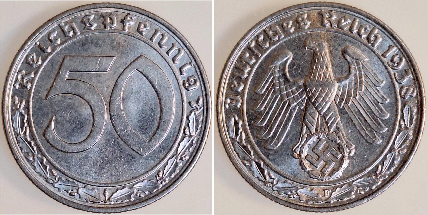 50 Reichspfennig 1938 F vz/stgl !! J 365