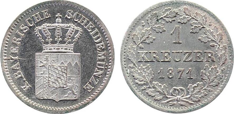 1 Kreuzer 1871 Bayern Prägefrisch-Stempelglanz KR-1-BAY-1871-1-1
