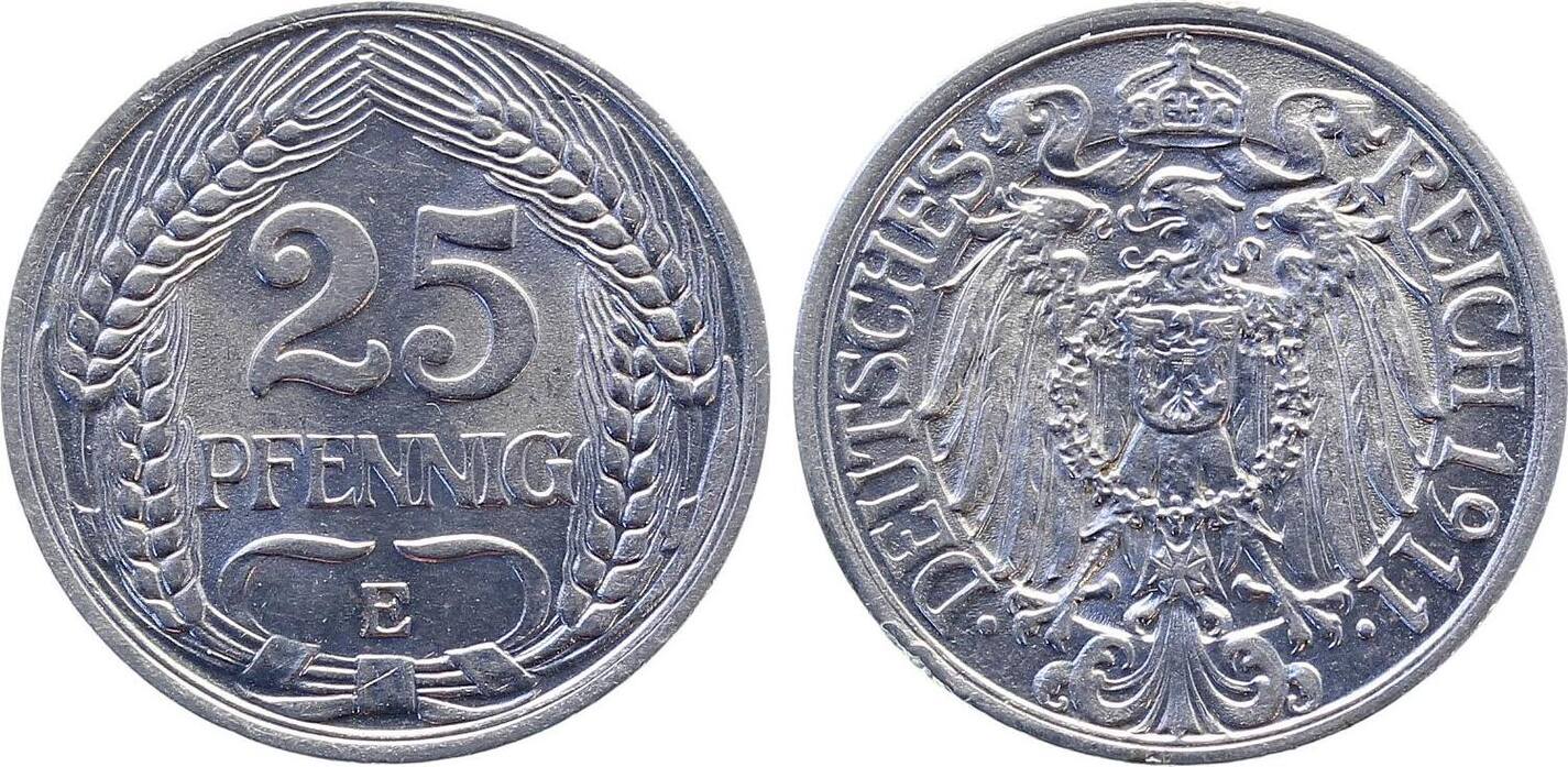 25 Pfennig 1911 E Stempelglanz, TOP