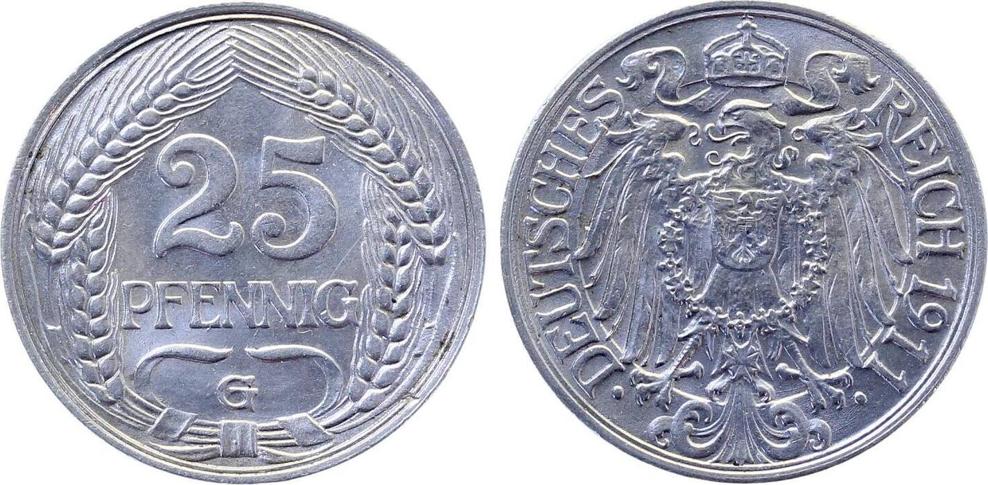 25 Pfennig 1911 G Prfr/Stempelglanz, TOP