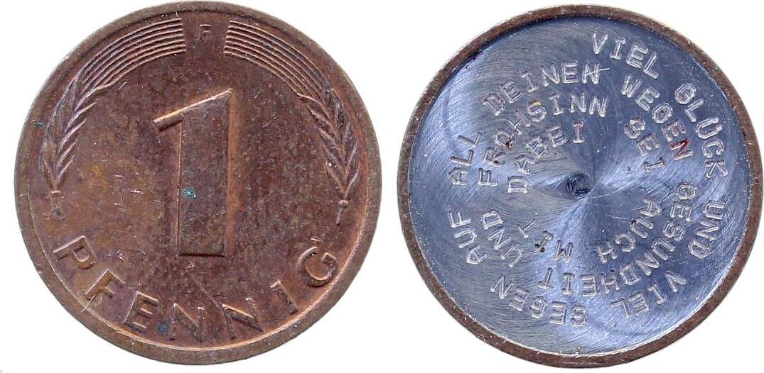 1 Pfennig ohne Jahr, Mzz F, mit hinten eine Gravur, VZ, TOP Arbeit