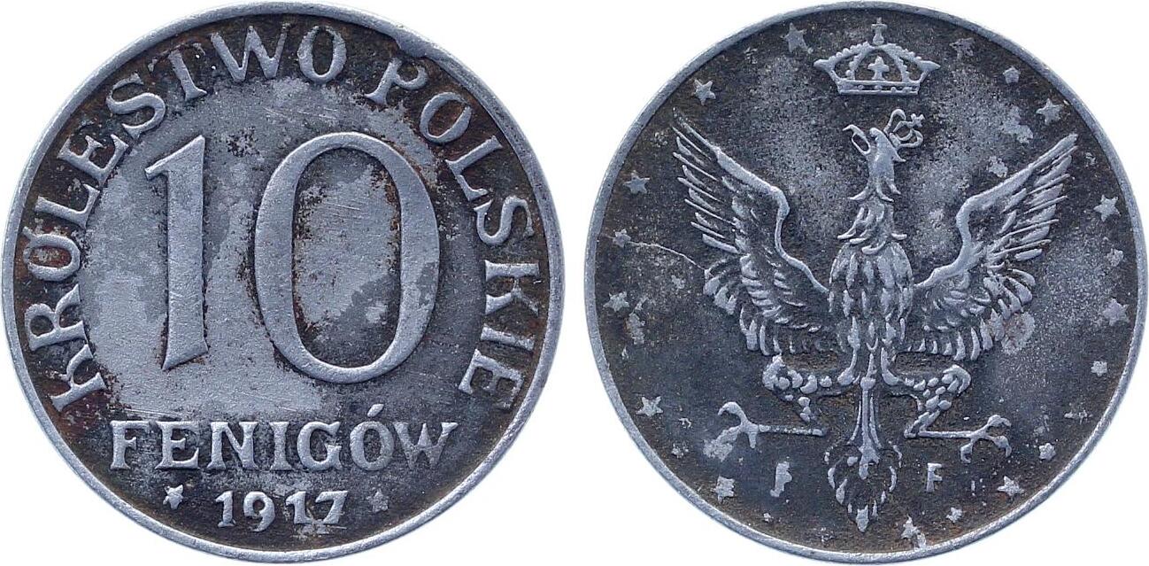 10 Fenigow 1917 F Krolestwo Polskie, Schrift nahe am Rand