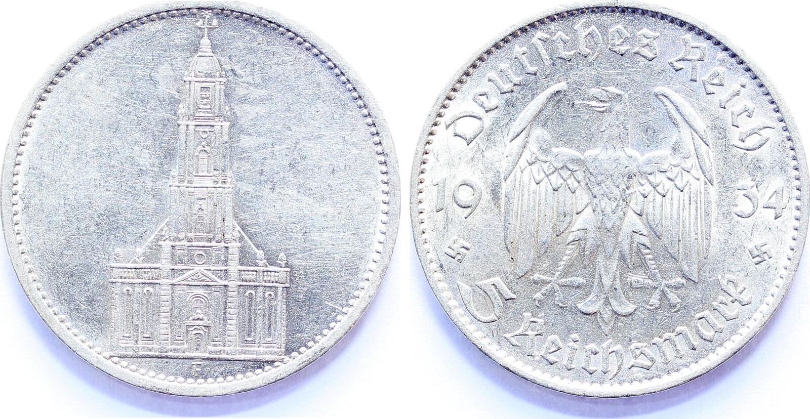 5 Reichsmark 1934 F Garnisonkirche "ohne Datum" J 357 f.vz