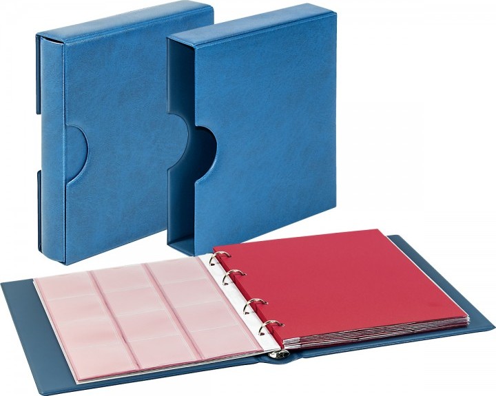 Set: karat-Münzalbum CLASSIC mit Schutzkassette mit Griffmulden, blau
