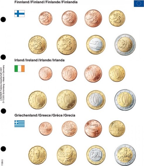 Vordruckblatt karat EURO-Kursmünzen-Sätze: Finnland / Irland / Griechenland