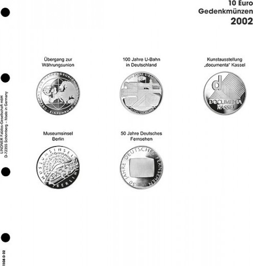 Vordruckblatt karat 10 Euro Gedenkmünzen 2002 Deutschland