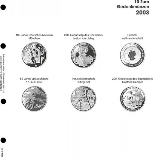 Vordruckblatt karat 10 Euro Gedenkmünzen 2003 Deutschland