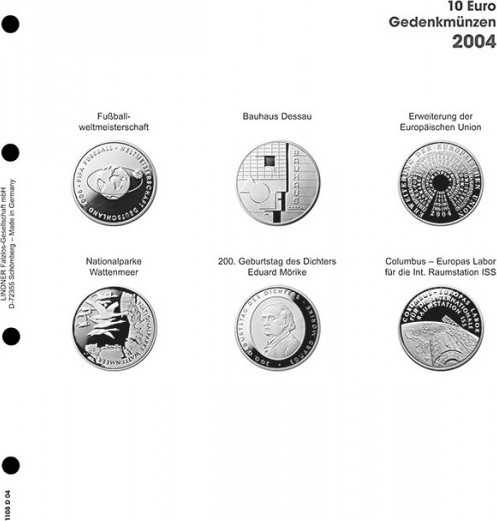 Vordruckblatt karat 10 Euro Gedenkmünzen 2004 Deutschland
