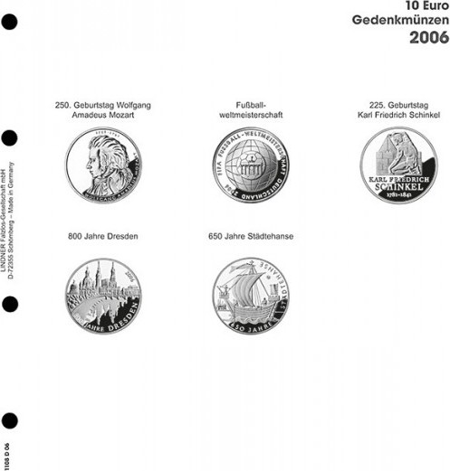 Vordruckblatt karat 10 Euro Gedenkmünzen 2006 Deutschland