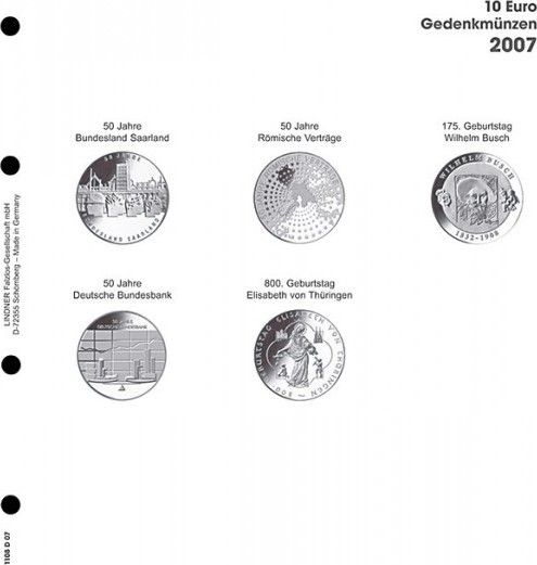 Vordruckblatt karat 10 Euro Gedenkmünzen 2007 Deutschland