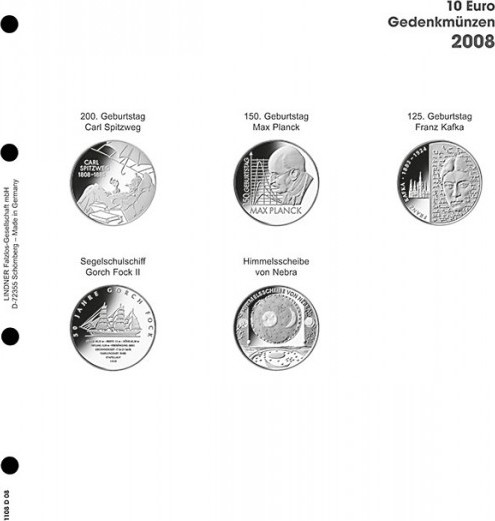 Vordruckblatt karat 10 Euro Gedenkmünzen 2008 Deutschland