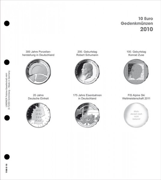 Vordruckblatt karat 10 Euro Gedenkmünzen 2010 Deutschland