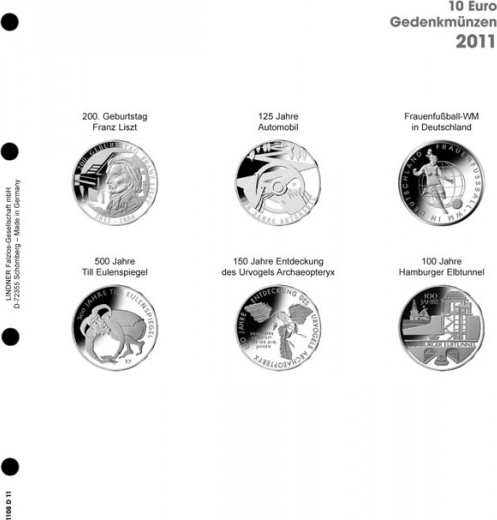 Vordruckblatt karat 10 Euro Gedenkmünzen 2011 Deutschland