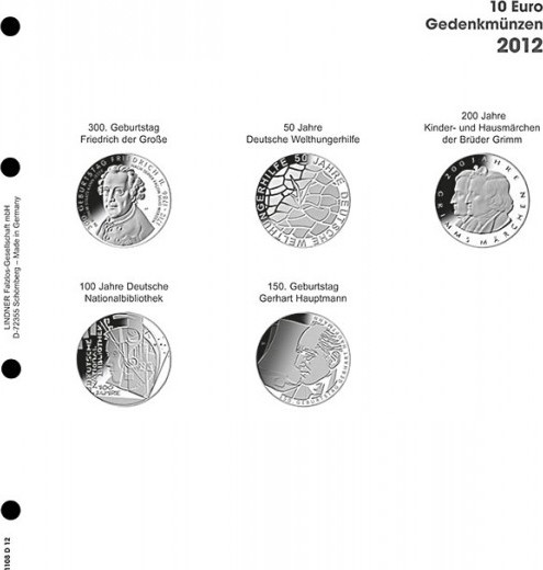 Vordruckblatt karat 10 Euro Gedenkmünzen 2012 Deutschland