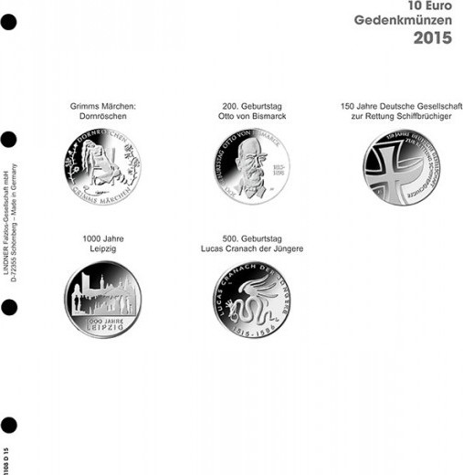 Vordruckblatt karat 10 Euro Gedenkmünzen 2015 Deutschland
