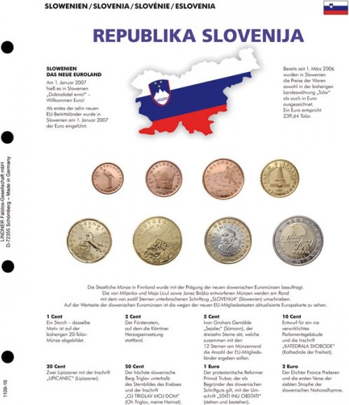 Vordruckblatt karat EURO-Kursmünzen-Sätze: NEUE EURO-LÄNDER: Slowenien