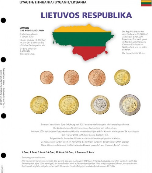 Vordruckblatt karat EURO-Kursmünzen-Sätze: NEUE EURO-LÄNDER: Litauen