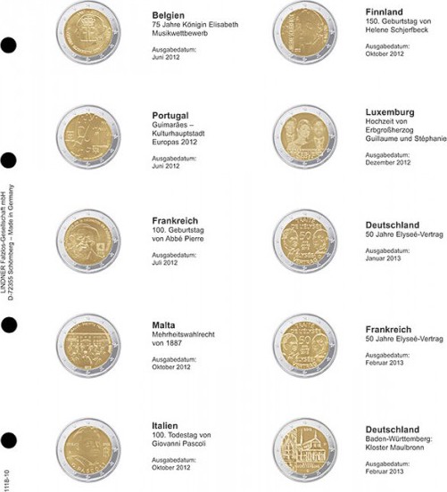 Vordruckblatt karat 2 Euro-Gedenkmünzen chronologisch: Belgien 2012 - Deutschland 2013