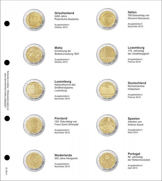 Vordruckblatt karat 2 Euro-Gedenkmünzen chronologisch: Griechenland 2013 bis Portugal 2014
