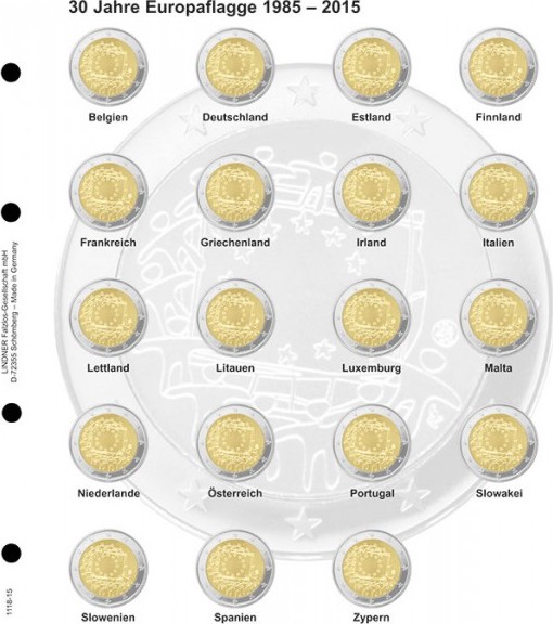 Vordruckblatt karat für 2 Euro-Gedenkmünzen: 2 Euro-Gemeinschaftsausgabe 30 Jahre Europaflagge aller 19 Euroländer