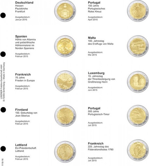 Vordruckblatt karat für 2 Euro-Gedenkmünzen: Deutschland Januar 2015 - Frankreich Juli 2015