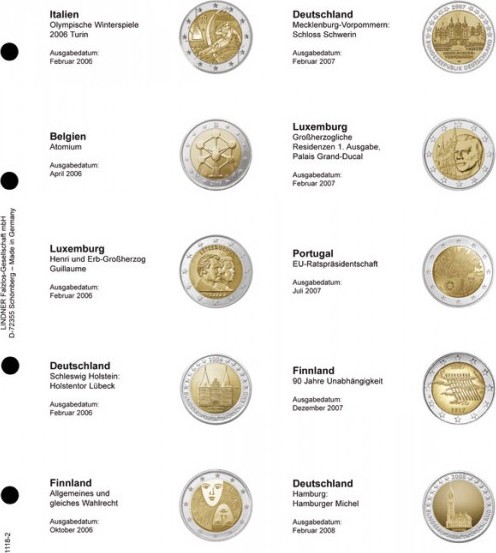 Vordruckblatt karat 2 Euro-Gedenkmünzen chronologisch: Italien 2006 - Deutschland 2008