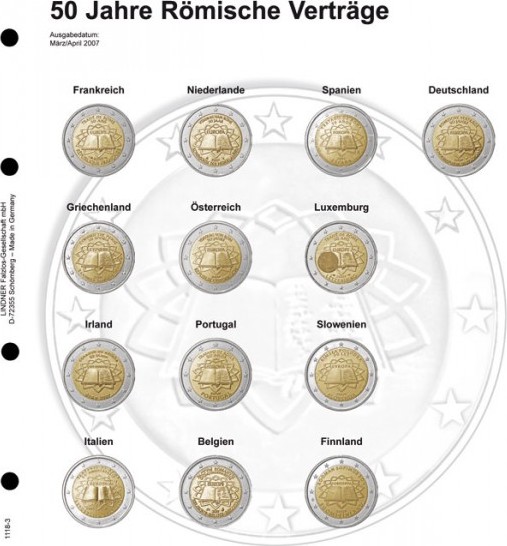 Vordruckblatt karat 2 Euro-Gedenkmünzen chronologisch: Gemeinschaftsausgabe Römische Verträge
