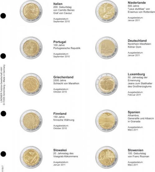 Vordruckblatt karat 2 Euro-Gedenkmünzen chronologisch: Italien 2010 - Slowenien 2011