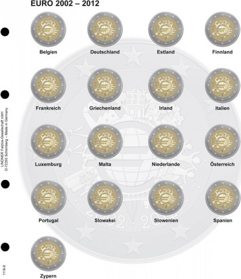Vordruckblatt karat 2 Euro-Gedenkmünzen chronologisch: Gemeinschaftsausgabe 10 Jahre Euro Bargeld