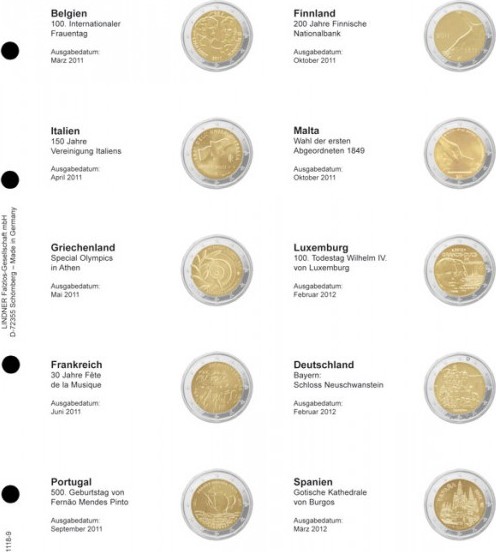 Vordruckblatt karat 2 Euro-Gedenkmünzen chronologisch: Belgien 2011 - Spanien 2012